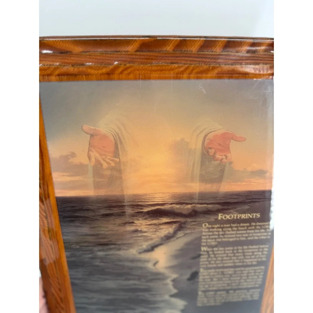Footprints in the Sand Plaque Brown Wood Resin Religious Laminated Christian
